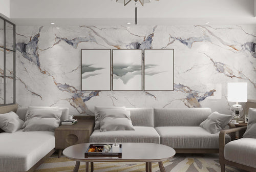 Calacatta White Marble Look PVC Wall Panel – 4x8 ft UV Coated, Waterproof & Fire Rated (32 sq. ft)