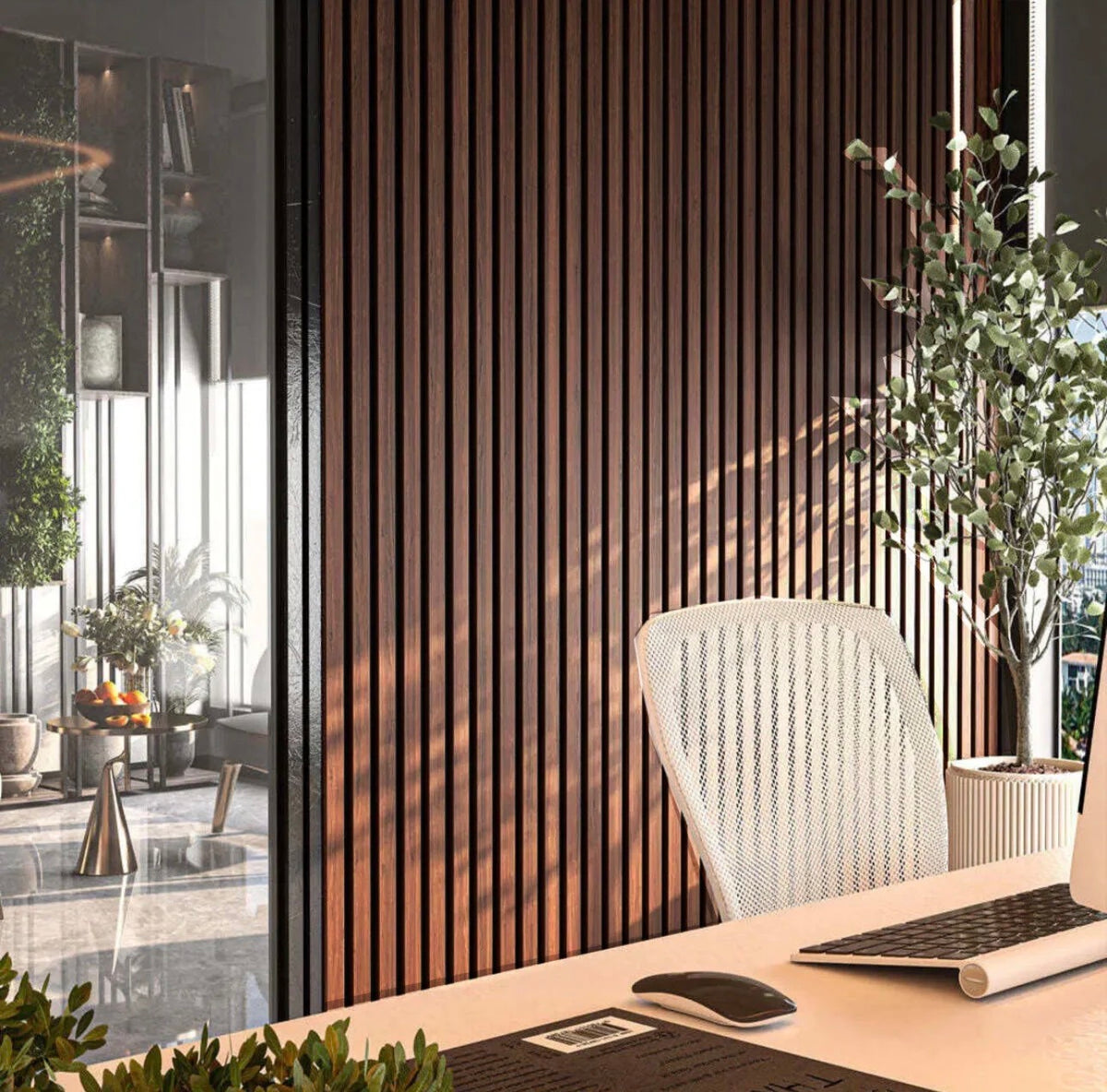 Walnut Acoustic Wood Slat Wall Panel – Modern Decorative Acoustic Wall Panels