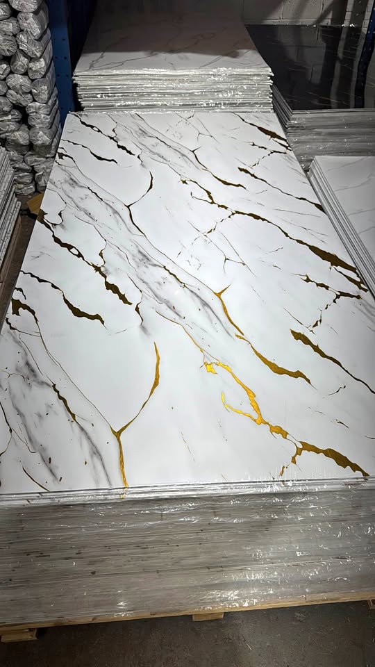 Golden Elegant Marble Look PVC Wall Panel – 4x8 ft UV Coated, Waterproof & Fire Rated (32 sq. ft) (Copy)