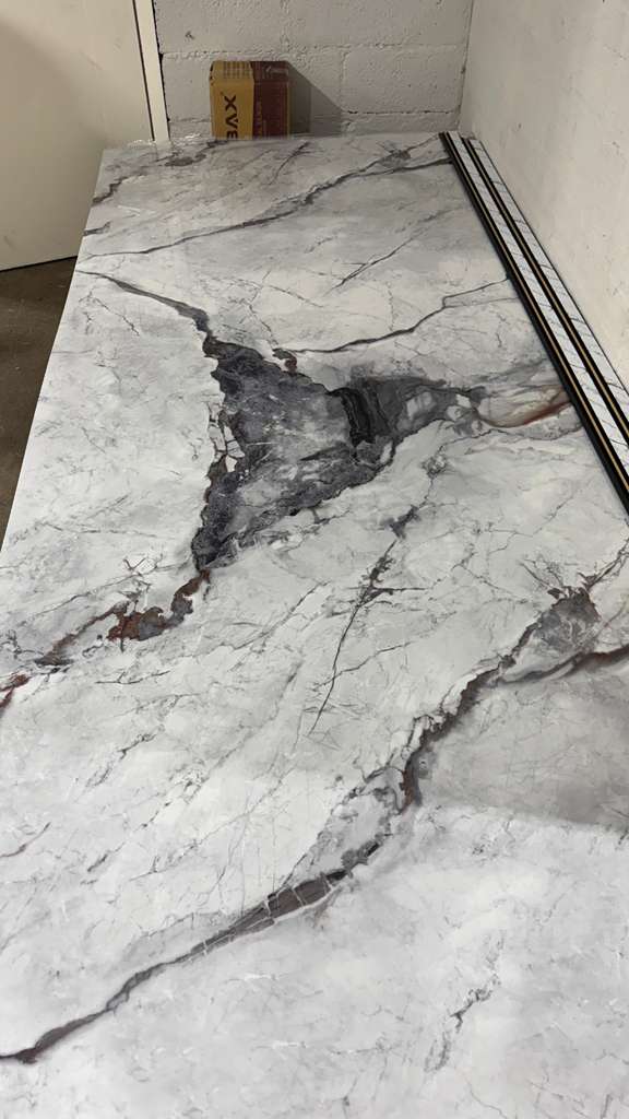 Calacatta White Marble Look PVC Wall Panel – 4x8 ft UV Coated, Waterproof & Fire Rated (32 sq. ft)