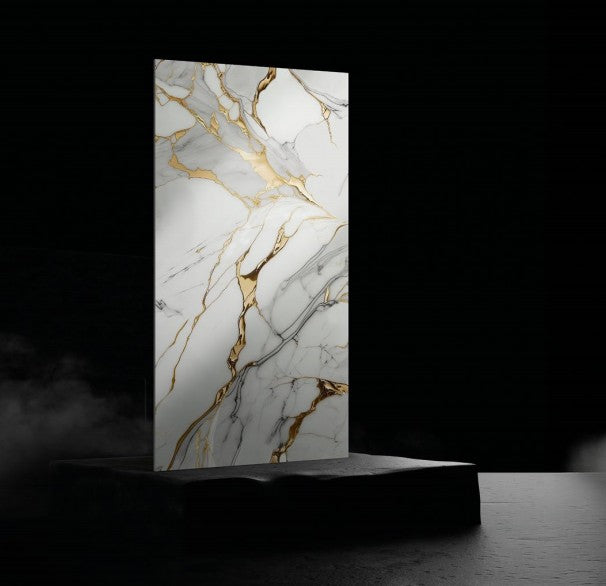Gold White Marble Look PVC Wall Panel – 4x8 ft UV Coated, Waterproof & Fire Rated (32 sq. ft)