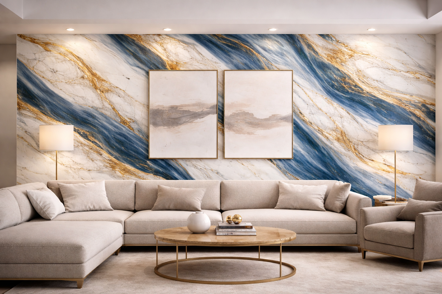 Gold Blue Wave Marble Look PVC Wall Panel – 4x8 ft UV Coated, Waterproof & Fire Rated (32 sq. ft)