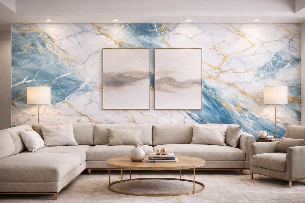 Gold Green Marble Look PVC Wall Panel – 4x8 ft UV Coated, Waterproof & Fire Rated (32 sq. ft)