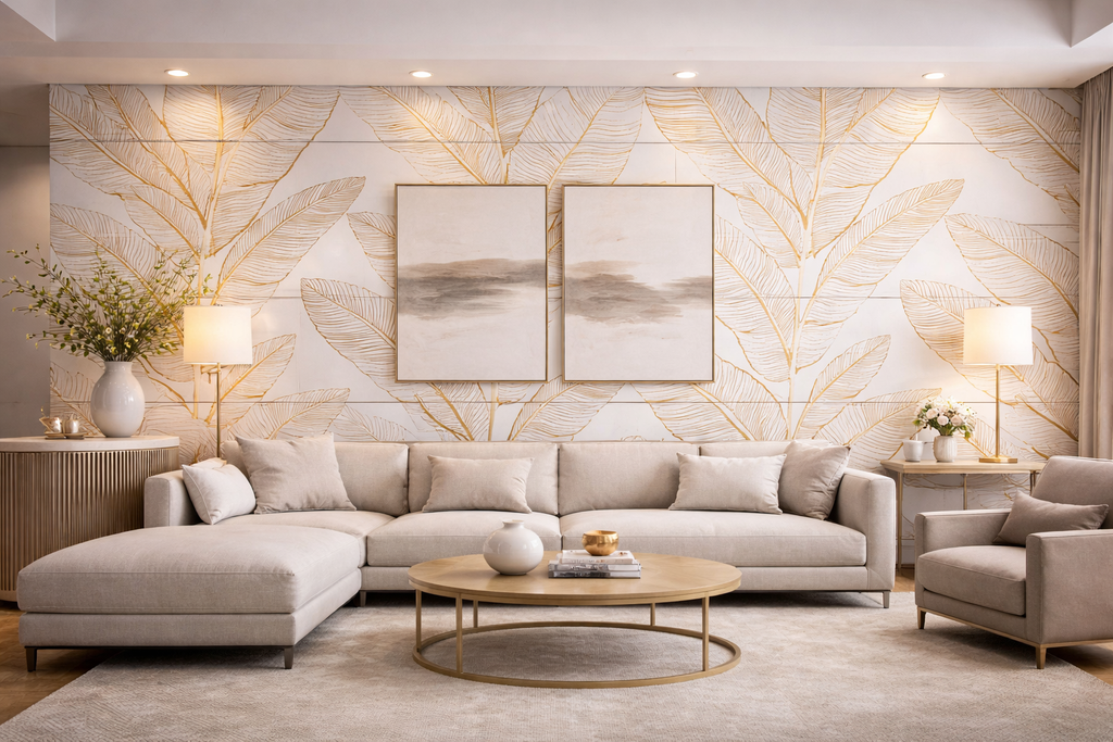 3D Gold Flower Marble Look PVC Wall Panel – 4x8 ft UV Coated, Waterproof & Fire Rated (32 sq. ft)