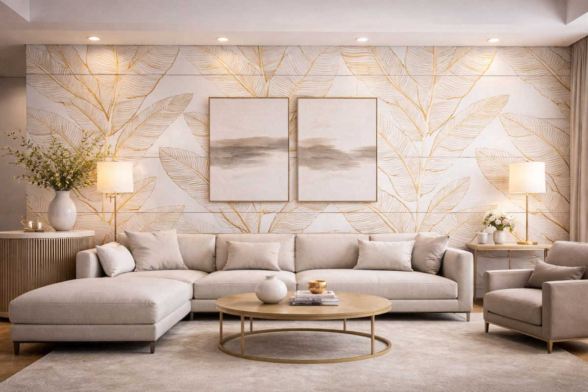 3D Gold Flower Marble Look PVC Wall Panel – 4x8 ft UV Coated, Waterproof & Fire Rated (32 sq. ft)