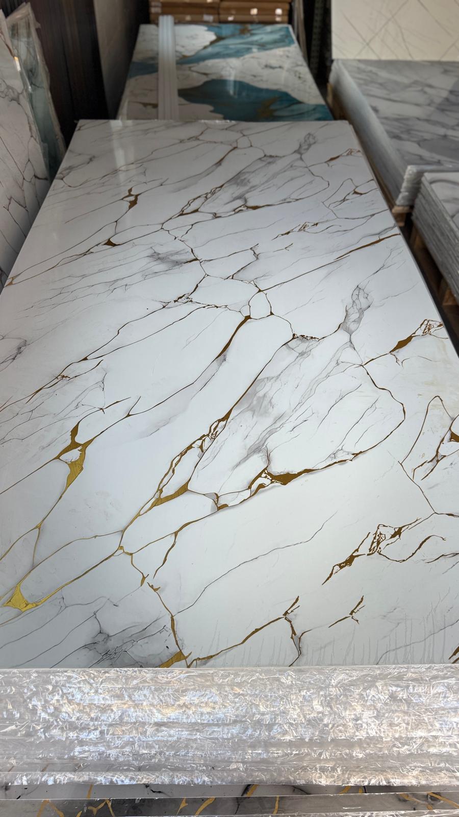 NEW Gold White Marble Look PVC Wall Panel – 4x8 ft UV Coated, Waterproof & Fire Rated (32 sq. ft) (Copy)