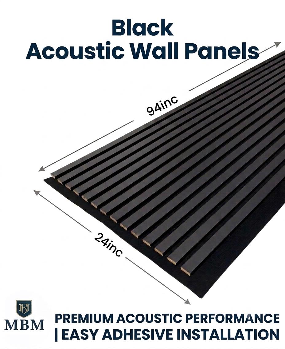 Matte Black Acoustic Wood Slat Wall Panel – Modern Decorative Acoustic Wall Panels