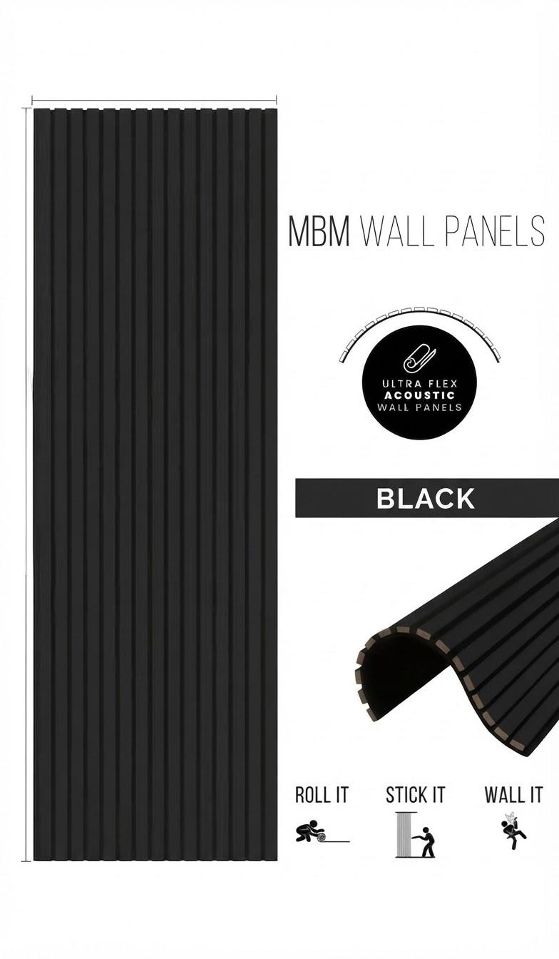 Matte Black Acoustic Wood Slat Wall Panel – Modern Decorative Acoustic Wall Panels