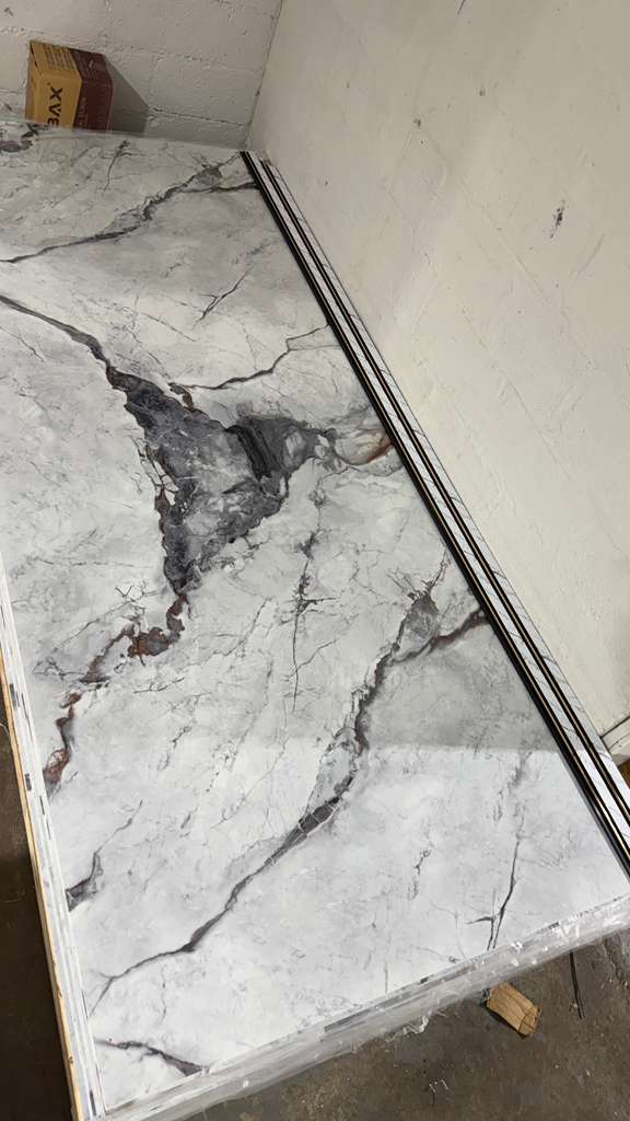 Calacatta White Marble Look PVC Wall Panel – 4x8 ft UV Coated, Waterproof & Fire Rated (32 sq. ft)