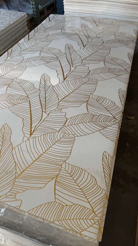 3D Gold Flower Marble Look PVC Wall Panel – 4x8 ft UV Coated, Waterproof & Fire Rated (32 sq. ft)