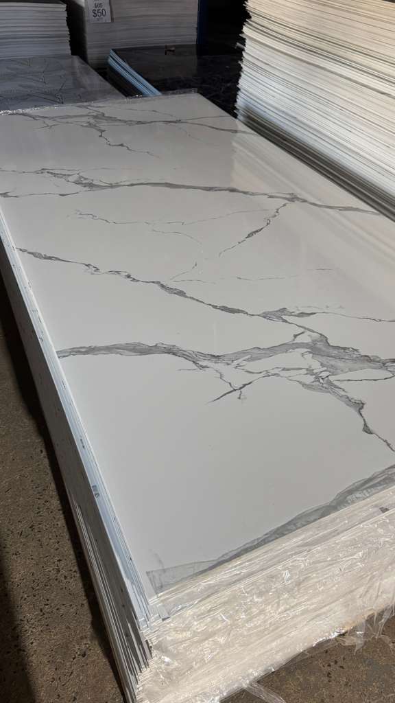White Grey Elegant Marble Look PVC Wall Panel – 4x8 ft UV Coated, Waterproof & Fire Rated (32 sq. ft)