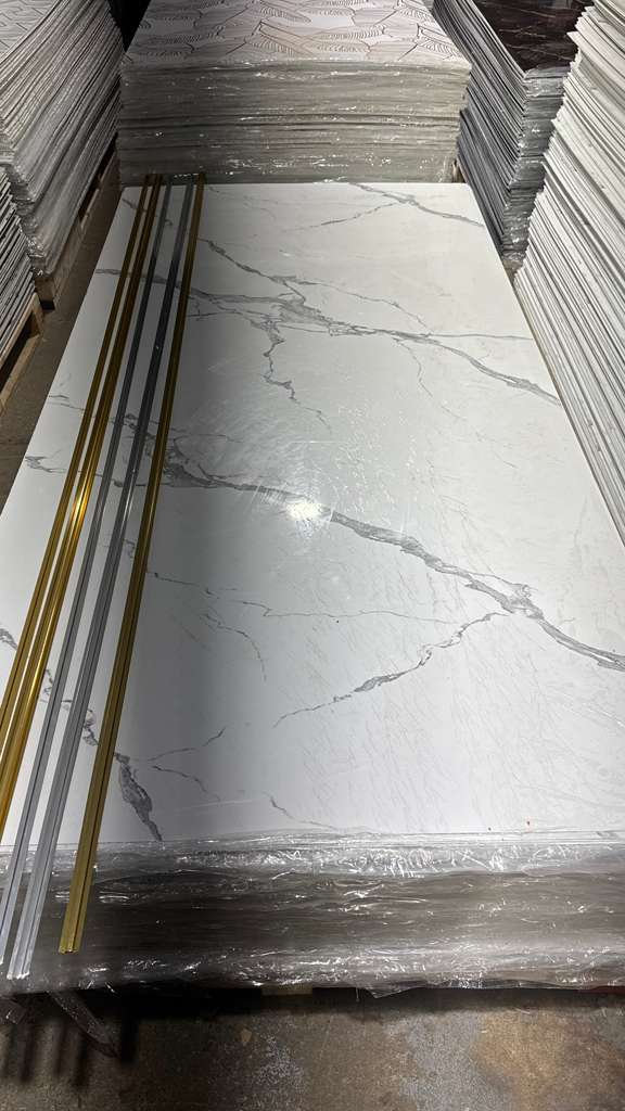 White Grey Elegant Marble Look PVC Wall Panel – 4x8 ft UV Coated, Waterproof & Fire Rated (32 sq. ft)