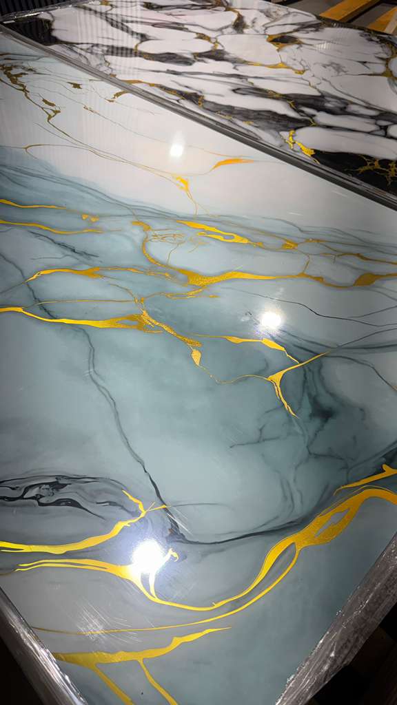 Gold Green Marble Look PVC Wall Panel – 4x8 ft UV Coated, Waterproof & Fire Rated (32 sq. ft)