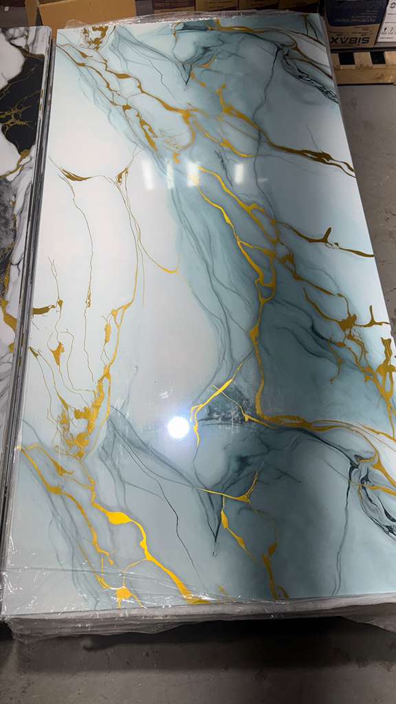 Gold Green Marble Look PVC Wall Panel – 4x8 ft UV Coated, Waterproof & Fire Rated (32 sq. ft)