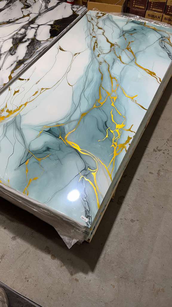 Gold Green Marble Look PVC Wall Panel – 4x8 ft UV Coated, Waterproof & Fire Rated (32 sq. ft)