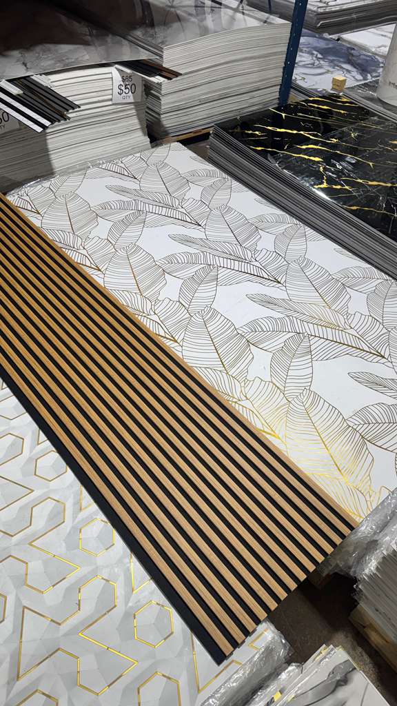 3D Gold Flower Marble Look PVC Wall Panel – 4x8 ft UV Coated, Waterproof & Fire Rated (32 sq. ft)