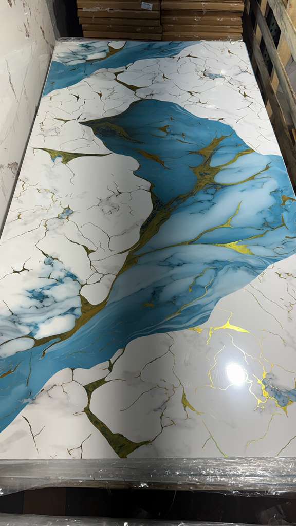 Gold Aqua Marble Look PVC Wall Panel – 4x8 ft UV Coated, Waterproof & Fire Rated (32 sq. ft)