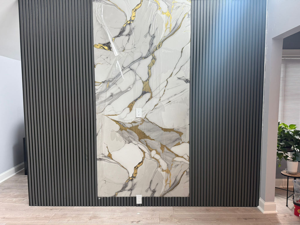 Gold White Marble Look PVC Wall Panel – 4x8 ft UV Coated, Waterproof & Fire Rated (32 sq. ft)