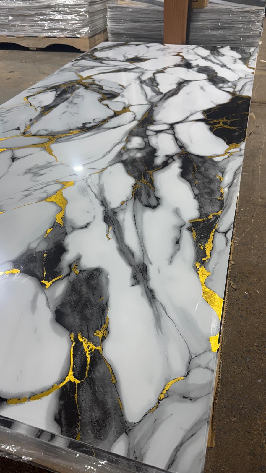 Gold Black Marble Look PVC Wall Panel – 4x8 ft UV Coated, Waterproof & Fire Rated (32 sq. ft)