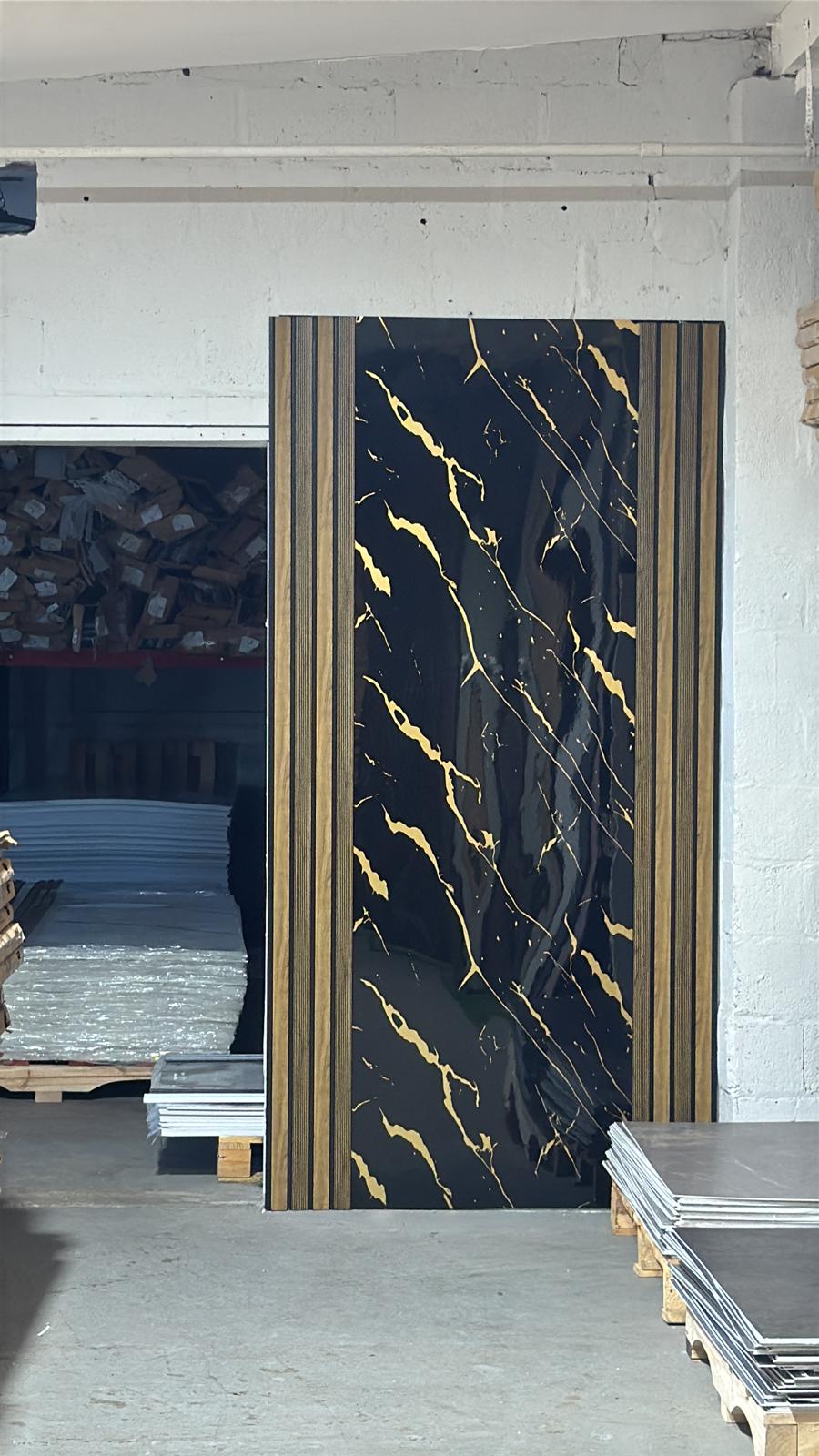 Gold Black Elegant Marble Look PVC Wall Panel – 4x8 ft UV Coated, Waterproof & Fire Rated (32 sq. ft)