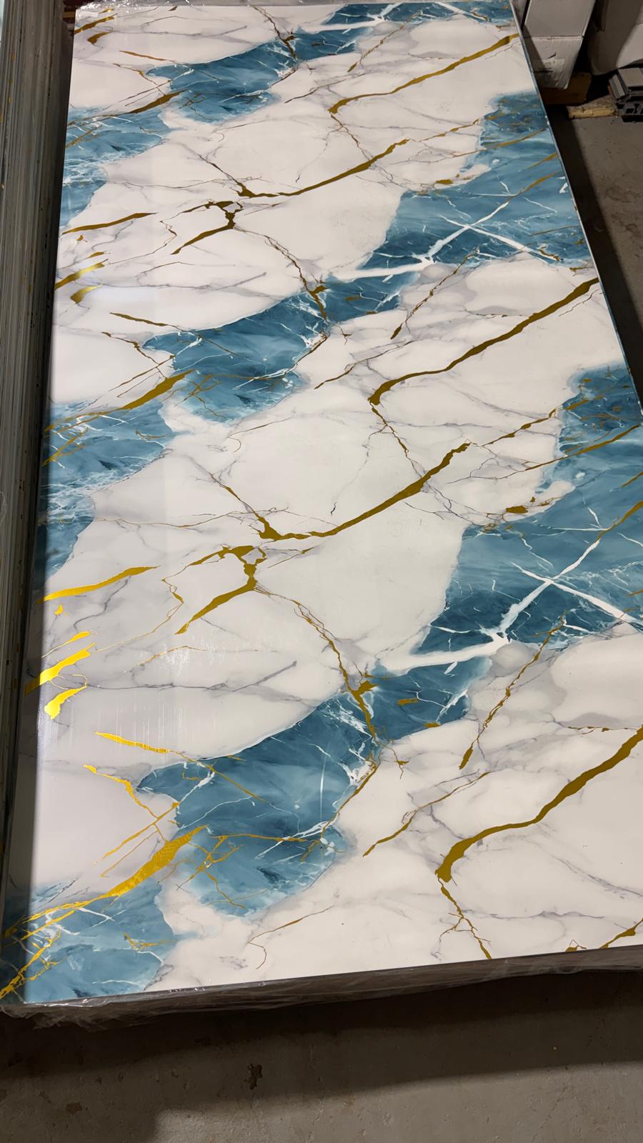 Gold Green Marble Look PVC Wall Panel – 4x8 ft UV Coated, Waterproof & Fire Rated (32 sq. ft)