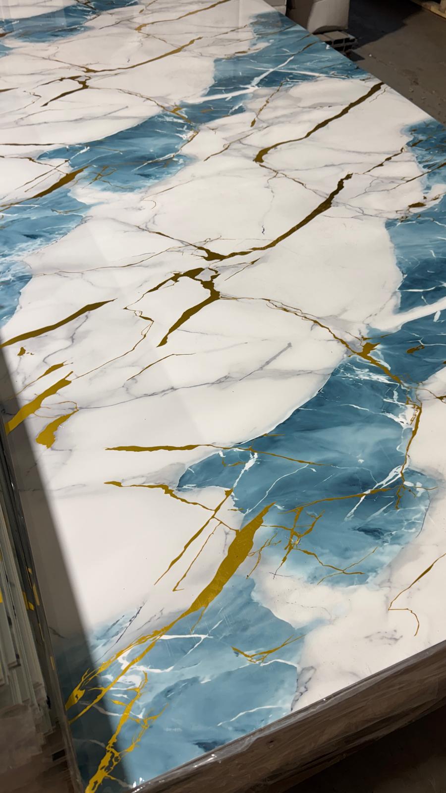 Gold Green Marble Look PVC Wall Panel – 4x8 ft UV Coated, Waterproof & Fire Rated (32 sq. ft)