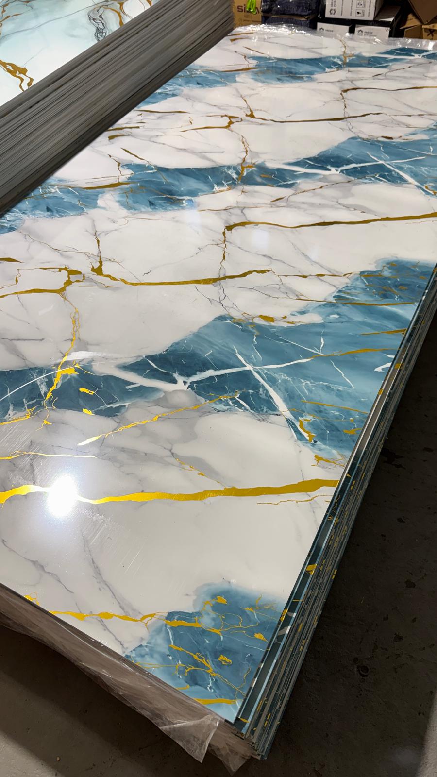 Gold Green Marble Look PVC Wall Panel – 4x8 ft UV Coated, Waterproof & Fire Rated (32 sq. ft)