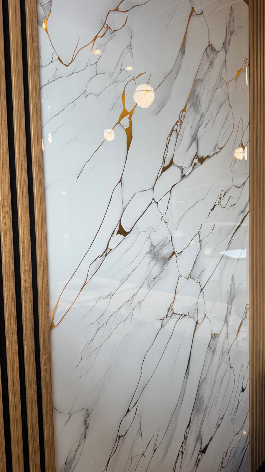 NEW Gold White Marble Look PVC Wall Panel – 4x8 ft UV Coated, Waterproof & Fire Rated (32 sq. ft) (Copy)