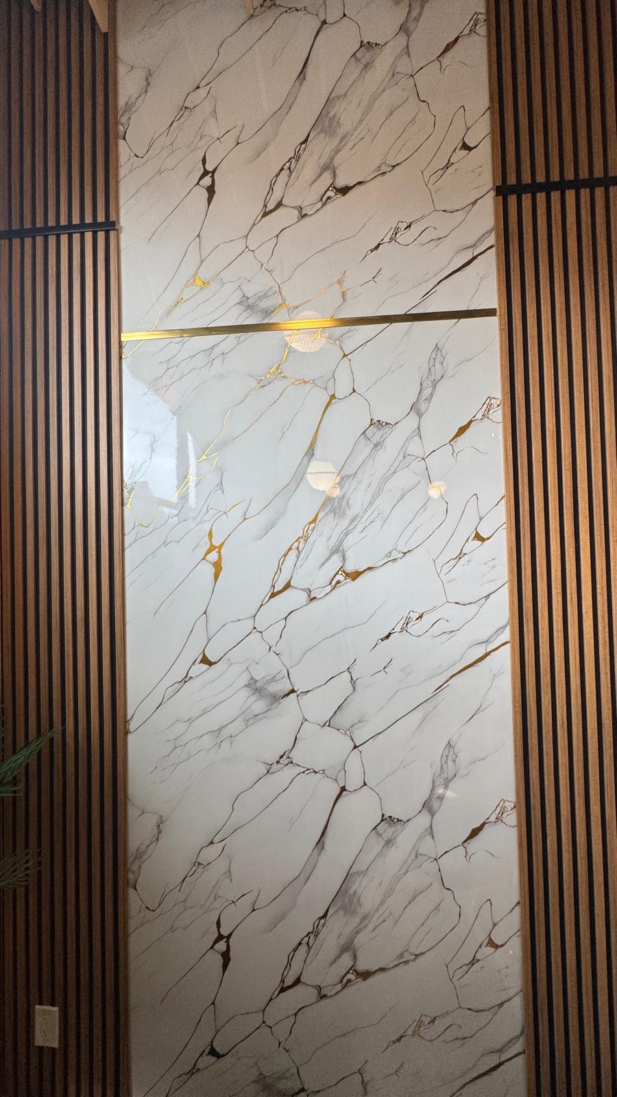 NEW Gold White Marble Look PVC Wall Panel – 4x8 ft UV Coated, Waterproof & Fire Rated (32 sq. ft) (Copy)