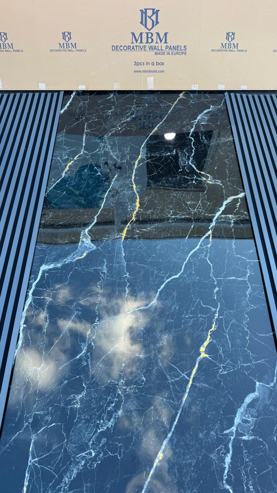 Gold Black Thunder Marble Look PVC Wall Panel – 4x8 ft UV Coated, Waterproof & Fire Rated (32 sq. ft)