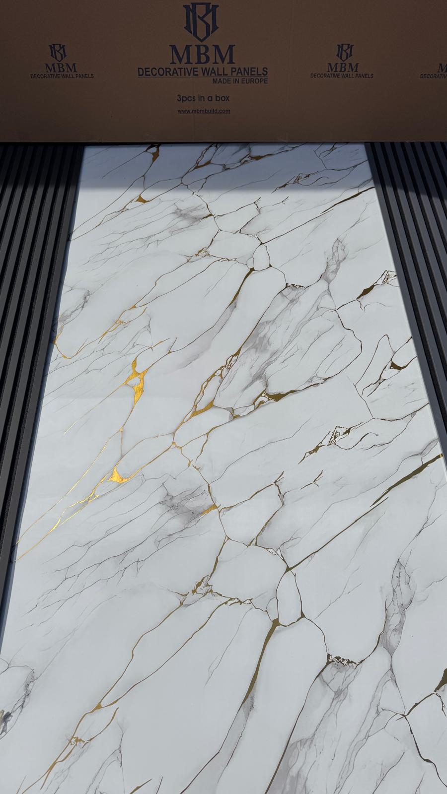 NEW Gold White Marble Look PVC Wall Panel – 4x8 ft UV Coated, Waterproof & Fire Rated (32 sq. ft) (Copy)