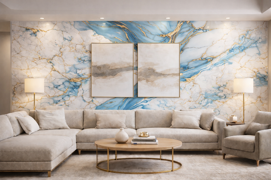Gold Aqua Marble Look PVC Wall Panel – 4x8 ft UV Coated, Waterproof & Fire Rated (32 sq. ft)