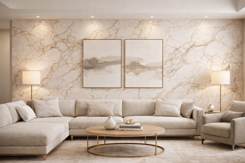 White Brown Cracks Marble Look PVC Wall Panel – 4x8 ft UV Coated, Waterproof & Fire Rated (32 sq. ft)