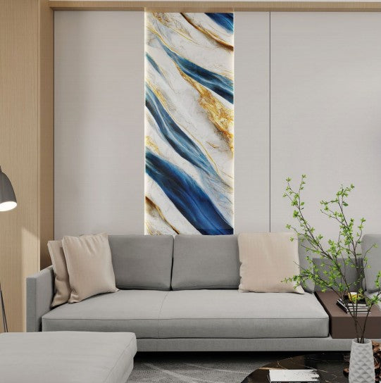 Gold Blue Wave Marble Look PVC Wall Panel – 4x8 ft UV Coated, Waterproof & Fire Rated (32 sq. ft)