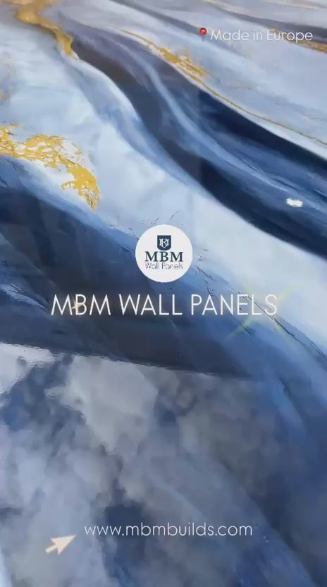 Gold Blue Wave Marble Look PVC Wall Panel – 4x8 ft UV Coated, Waterproof & Fire Rated (32 sq. ft)